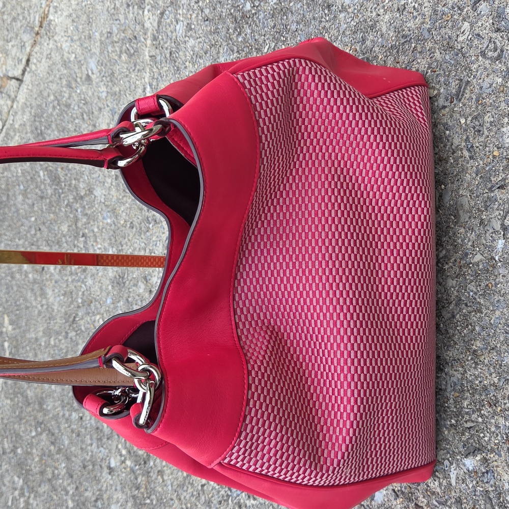 Coach Lexi Red Leather & Jacquard Fabric Shoulder Bag F57540 $498 Retail EUC - Picture 13 of 16